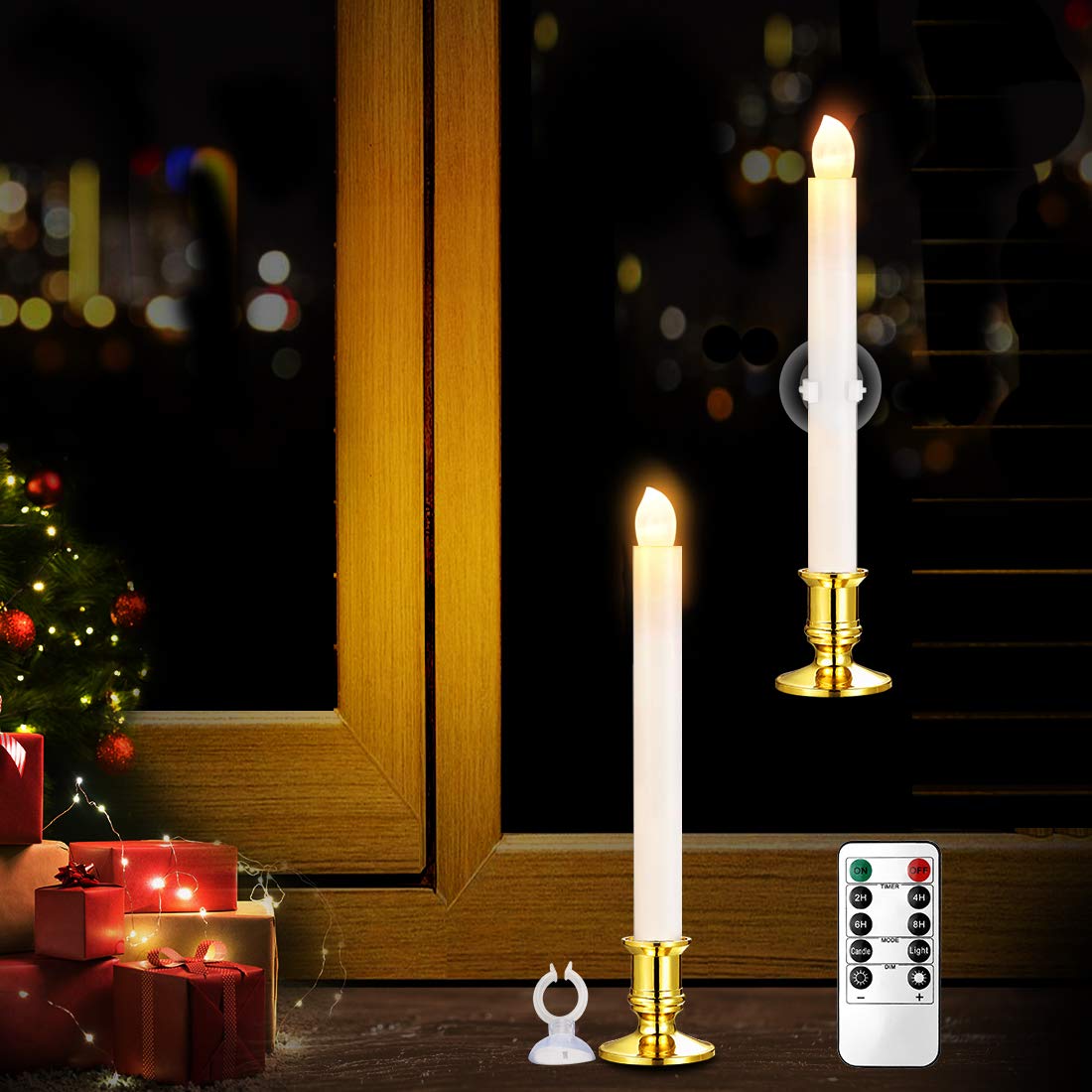 Yaungel Window Candles, 2 Pack Led Battery Operated Christmas Candles For Windows With Remote Timer Electric Candle Lights With